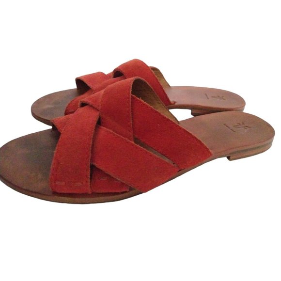 Frye Womens Carla Criss Cross Red Suede Leather Sandals Slides Flip Flops 6.5 M - Picture 2 of 12